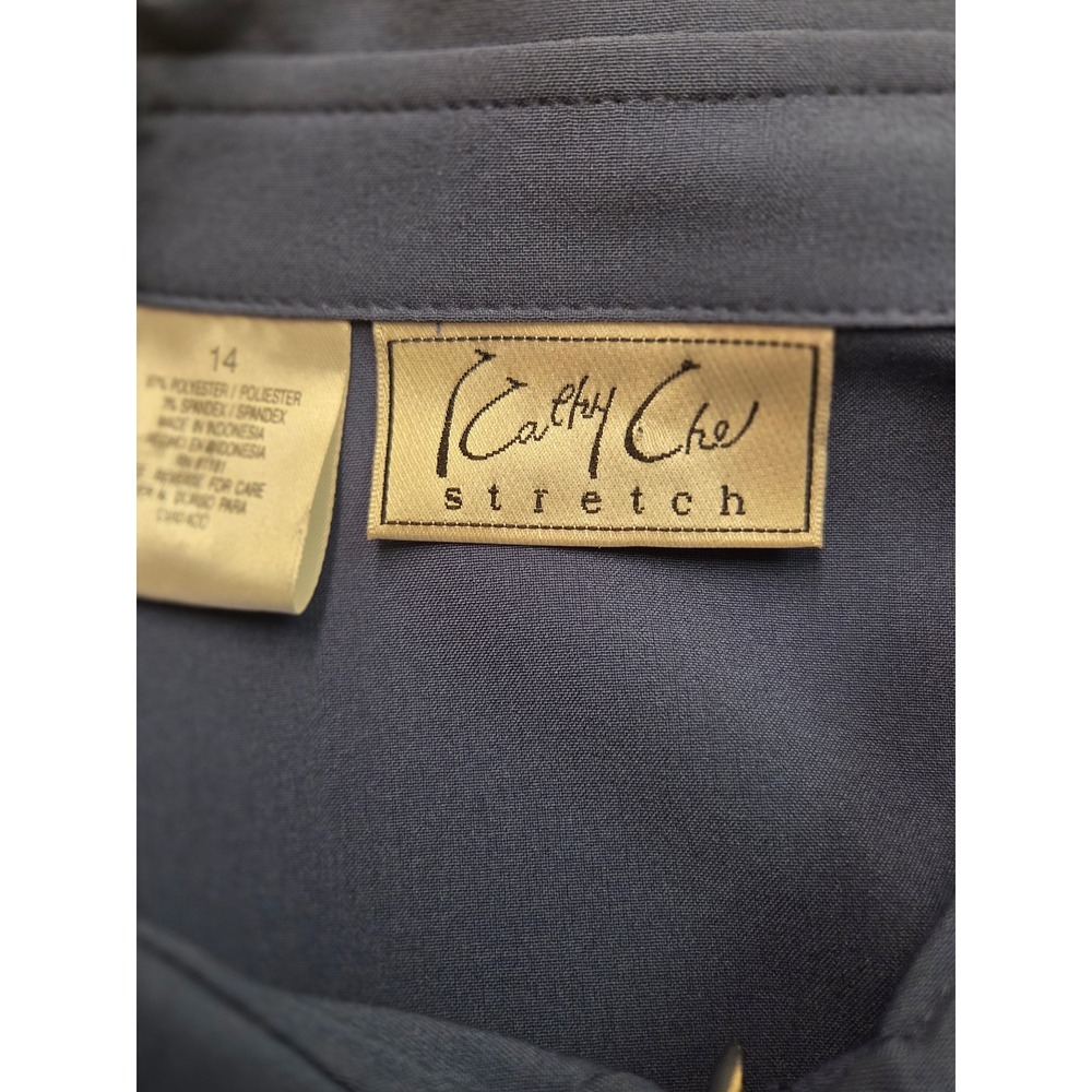 Vintage Kathy Che Zip Front blouse Navy Blue 3/4 Sleeve UPF Top - Picture 5 of 7